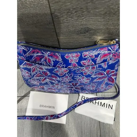 BRAHMIN Shayna Torrone Tropical Floral Palm Tree Leather Purse Bag B000499